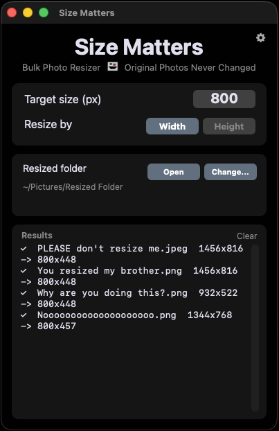 Size Matters app window