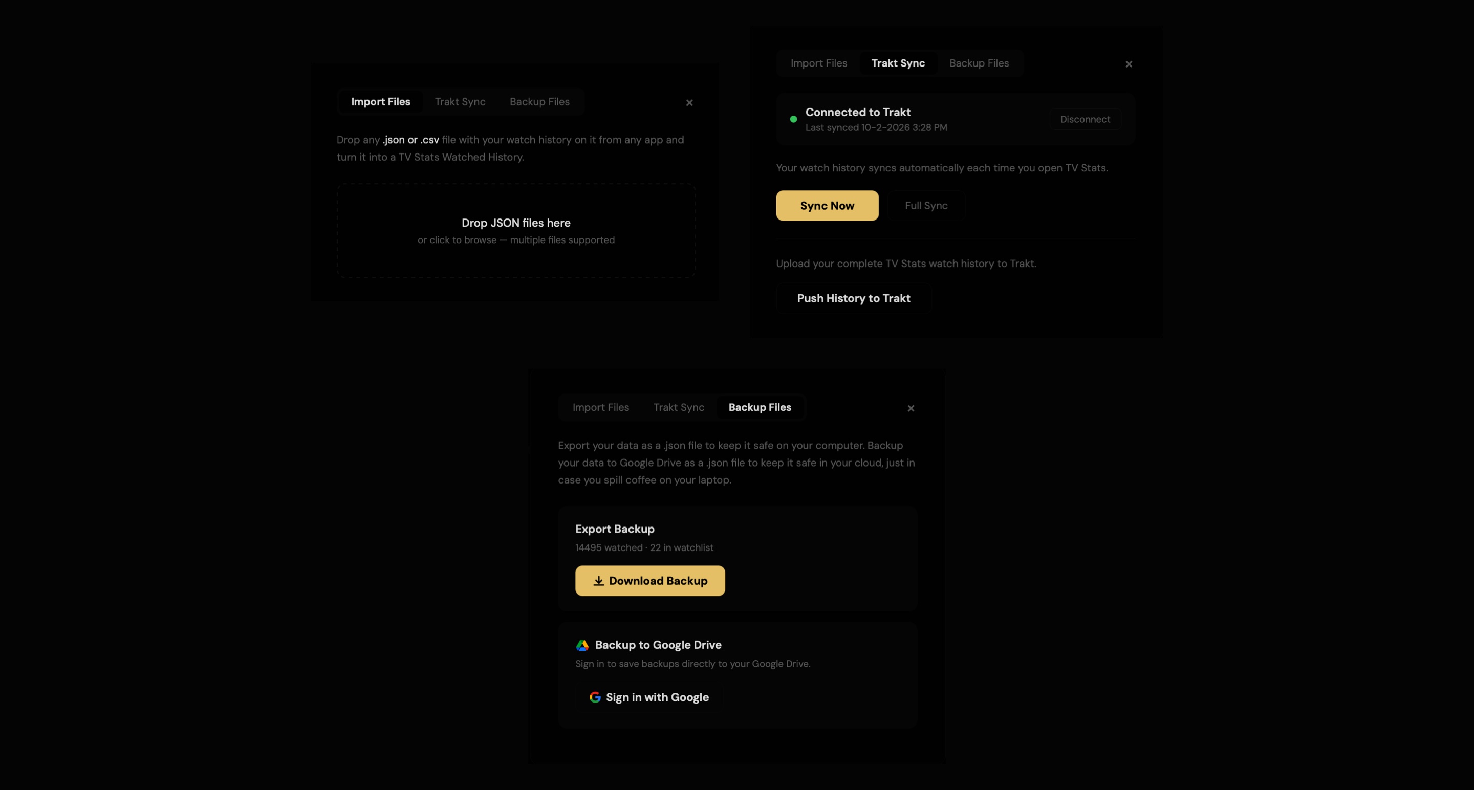 Import, sync and backup settings