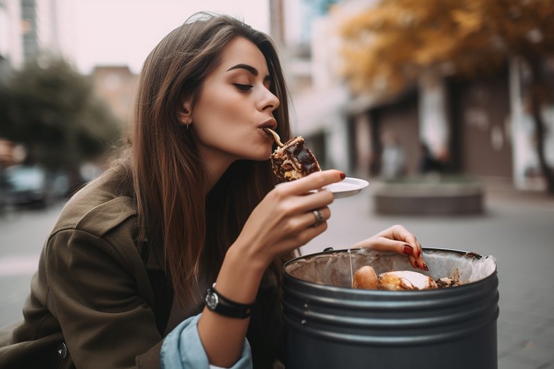 Woman with claw from trash