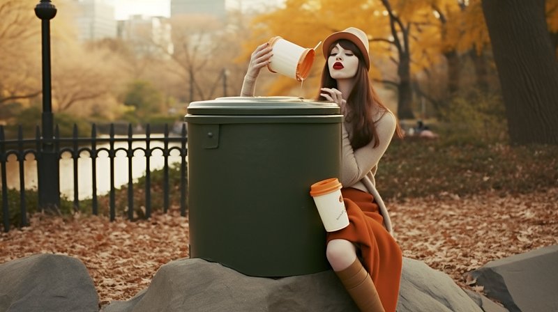 Woman pouring syrup on trash lid