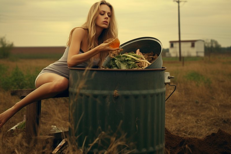 Woman at compost bin in country