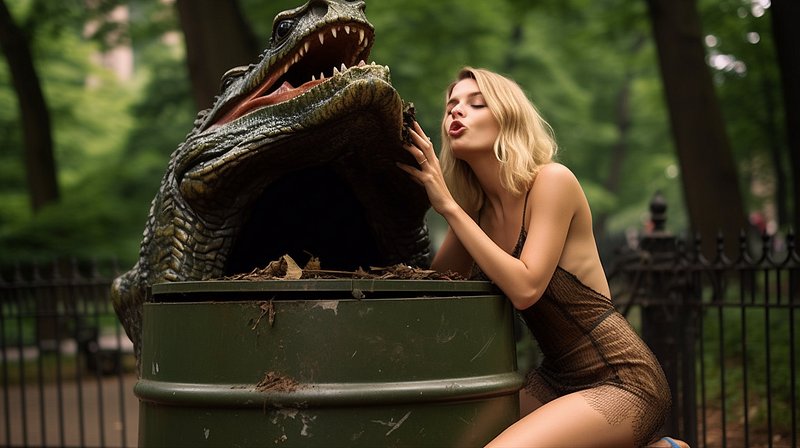Woman with exotic pet at trash