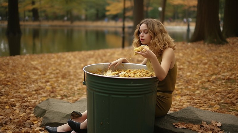 Woman sitting by trash in park