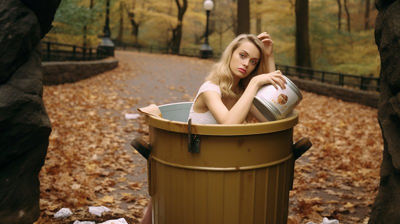 Top model in trash can ad